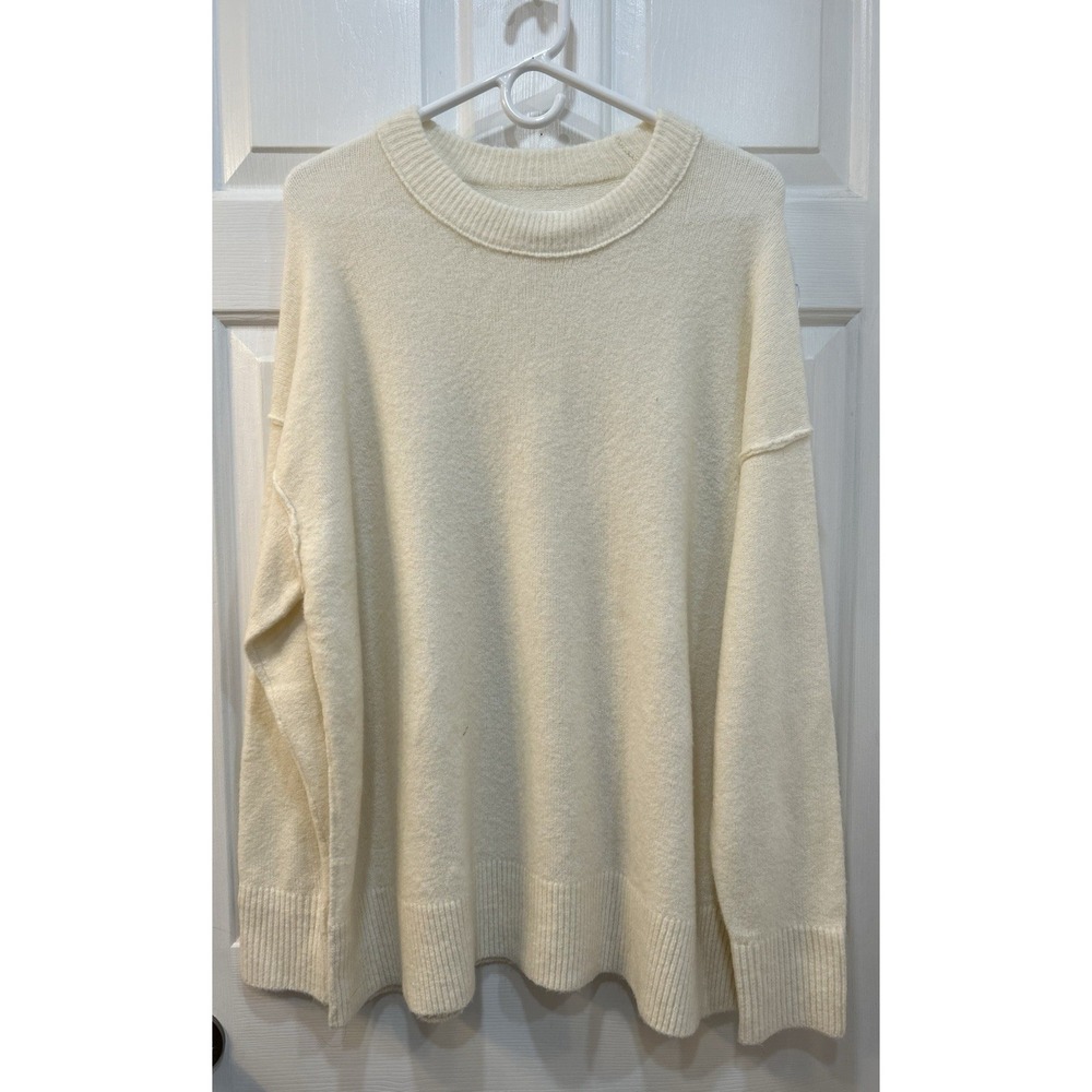 NWT Aerie Oversized Ivory Sweater Size M Cozy Holiday Stretch Ribbed Trim Preppy